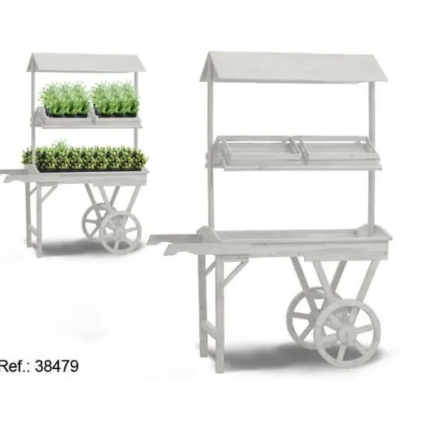 Plantestativer^Flowerpot Standt with Wheels Ibergarden WA15379-1 White Fir wood 130 x 178 x 70 cm