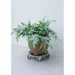 Outlet Flowerpot Standt with Wheels Nature Wood Ø 38 cm Støtte Med Hjul, Sæder & Knæbeskyttelse Til Havepleje