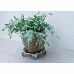 Outlet Flowerpot Standt with Wheels Nature Wood Ø 38 cm Støtte Med Hjul, Sæder & Knæbeskyttelse Til Havepleje