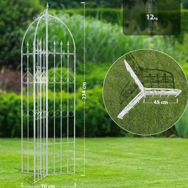 Buer, Spalier, Lysthuse Uden Tag^Flowton Metal Trellis for Climbing Plants & Flower Beds - Antique White, Partially Assembled, 70x70x234 cm