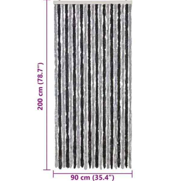 Clearance Flueforhæng i chenille - Insektgardin til døre | Størrelse: 90x200 cm | Farve: Grå og sort Insektmiddel & Dyreafvisende Middel