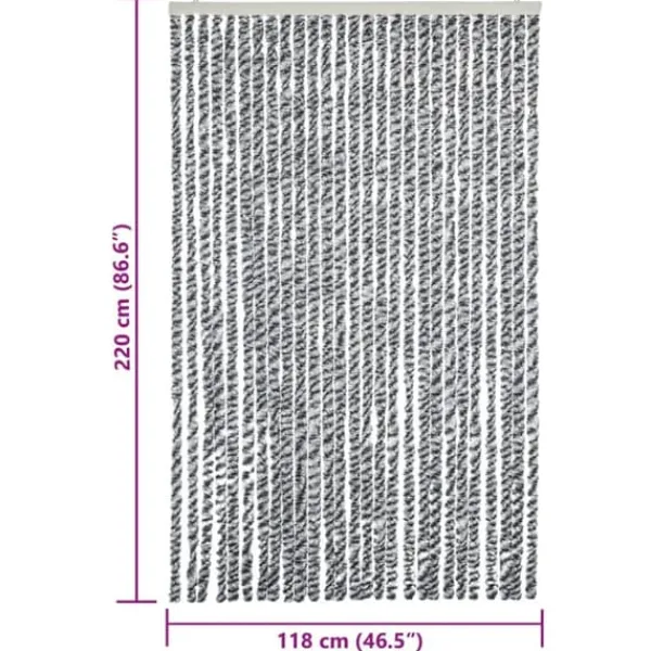 Insektmiddel & Dyreafvisende Middel^Flueforhæng i chenille - Insektgardin | Størrelse: 1118x220 cm | Farve: Grå, Sort-Hvid