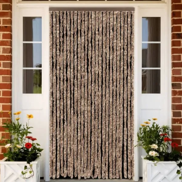 Best Flueforhæng i chenille - Insektgardin til dør | Farve: Beige og mørkebrun | Størrelse: 100x200 cm Insektmiddel & Dyreafvisende Middel