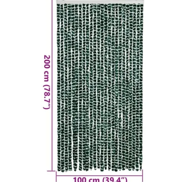 Flueforhæng i chenille - Insektgardin | Farve: Grøn og Hvid | Størrelse: 100x200 cm Insektmiddel & Dyreafvisende Middel