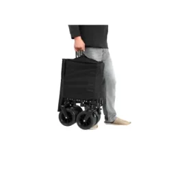 Haveværktøj^Foldbar ekstra rummelig trolley med terrængående hjul, 300L kapacitet og drikkeholder – kapacitet til 100 kg – sort