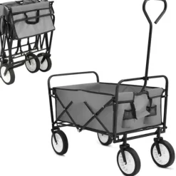 Online Foldbar havevogn - Transportvogn/trækvogn - Bæreevne 80 kg - Volumen 110 L - Gummihjul, stålramme - Foldemål 76x51x20 cm - Grå Haveværktøj