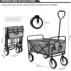 Online Foldbar havevogn - Transportvogn/trækvogn - Bæreevne 80 kg - Volumen 110 L - Gummihjul, stålramme - Foldemål 76x51x20 cm - Grå Haveværktøj