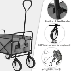 Online Foldbar havevogn - Transportvogn/trækvogn - Bæreevne 80 kg - Volumen 110 L - Gummihjul, stålramme - Foldemål 76x51x20 cm - Grå Haveværktøj