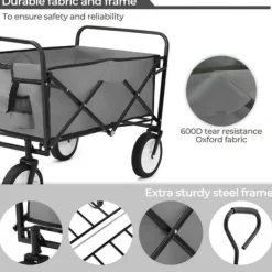 Online Foldbar havevogn - Transportvogn/trækvogn - Bæreevne 80 kg - Volumen 110 L - Gummihjul, stålramme - Foldemål 76x51x20 cm - Grå Haveværktøj