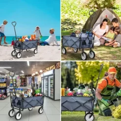 Online Foldbar havevogn - Transportvogn/trækvogn - Bæreevne 80 kg - Volumen 110 L - Gummihjul, stålramme - Foldemål 76x51x20 cm - Grå Haveværktøj