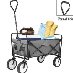 Online Foldbar havevogn - Transportvogn/trækvogn - Bæreevne 80 kg - Volumen 110 L - Gummihjul, stålramme - Foldemål 76x51x20 cm - Grå Haveværktøj