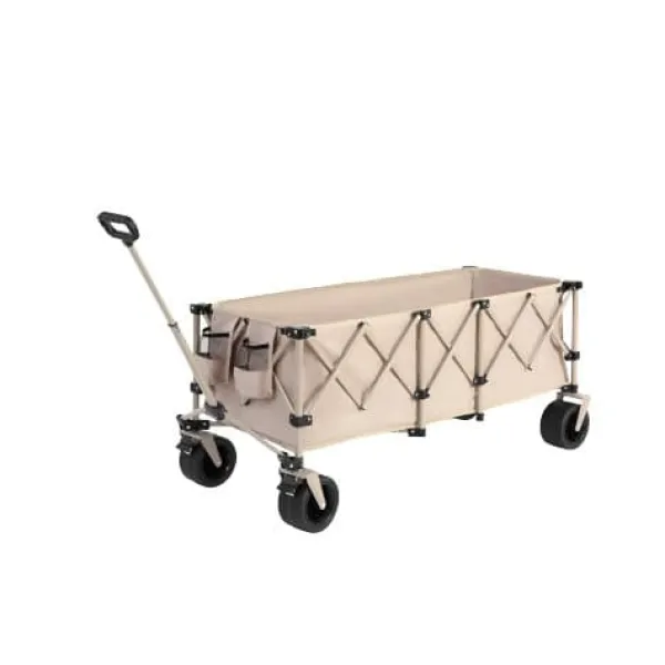 New Foldbar havevogn med 100 kg kapacitet, robust 300L transportvogn med store terrængående hjul og drikkeholder - beige Haveværktøj