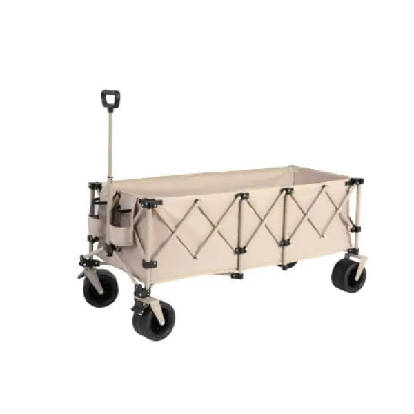 New Foldbar havevogn med 100 kg kapacitet, robust 300L transportvogn med store terrængående hjul og drikkeholder - beige Haveværktøj