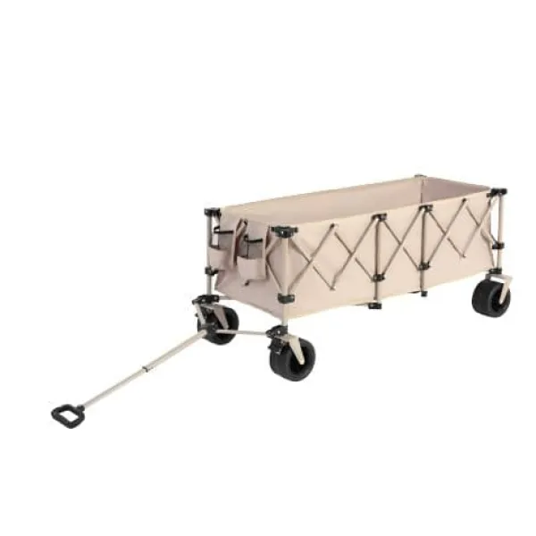 New Foldbar havevogn med 100 kg kapacitet, robust 300L transportvogn med store terrængående hjul og drikkeholder - beige Haveværktøj