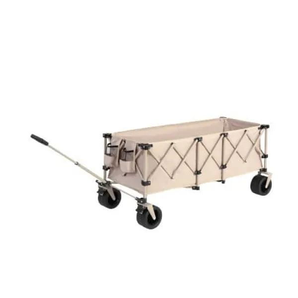 New Foldbar havevogn med 100 kg kapacitet, robust 300L transportvogn med store terrængående hjul og drikkeholder - beige Haveværktøj