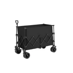 Haveværktøj^Foldbar strandvogn med store terrænhjul, tung havevogn 300 kg med drikkeholder, sort