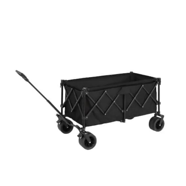 Haveværktøj^Foldbar strandvogn med store terrænhjul, tung havevogn 300 kg med drikkeholder, sort