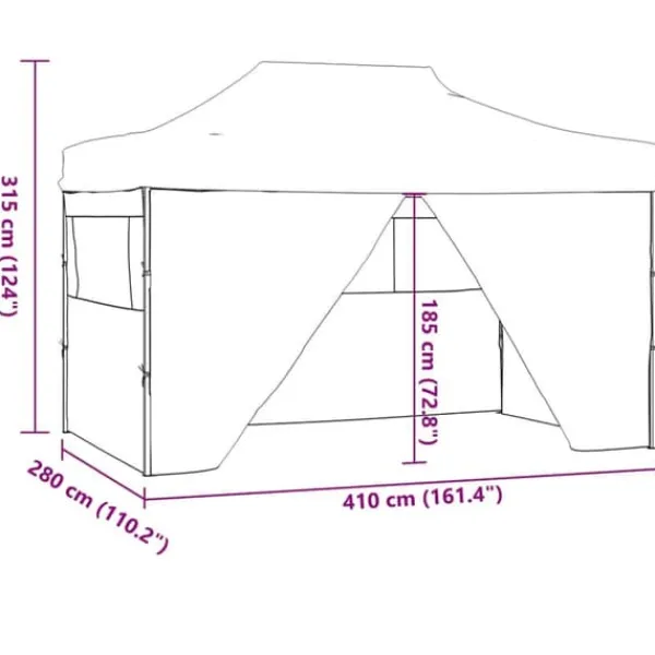 New Foldbart festtelt med 4 sidevægge - UV-bestandigt, vandafvisende | Størrelse: 3x4 m | Farve: Antracitgrå Telte & Lysthuse
