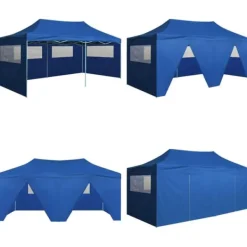 Clearance Foldbart festtelt med 4 sidevægge 3 x 6 m stål blå - Festtelt - Festtelte - Home & Living Telte & Lysthuse