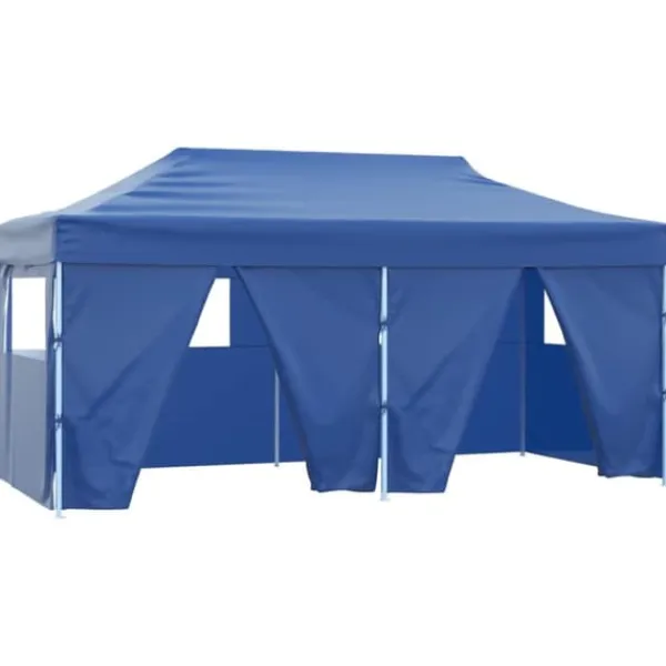 Clearance Foldbart festtelt med 4 sidevægge 3 x 6 m stål blå - Festtelt - Festtelte - Home & Living Telte & Lysthuse