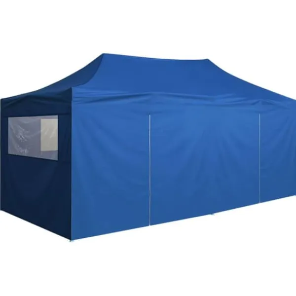 Clearance Foldbart festtelt med 4 sidevægge 3 x 6 m stål blå - Festtelt - Festtelte - Home & Living Telte & Lysthuse