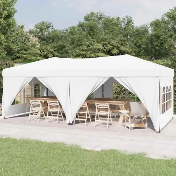 Telte & Lysthuse^Foldbart festtelt med sidevægge 3x6 m | Farve: Hvid | UV-resistent og vandafvisende