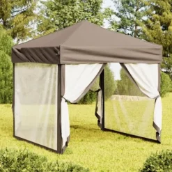 Foldbart festtelt med sidevægge - 2x2 m | Farve: Gråbrun Telte & Lysthuse