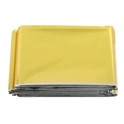 Sale Foldbart PET-aluminiseret film termisk nødtæppe - Bærbart overlevelsesudstyr til camping og udendørsaktiviteter - Guld, 210 cm x 160 cm Beredskabsplaner