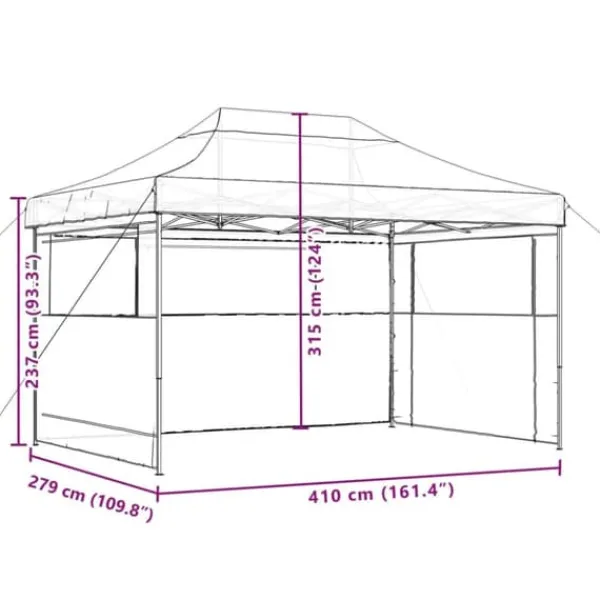New Foldbart pop up-festtelt med 3 sidevægge | Farve: Gråbrun Telte & Lysthuse