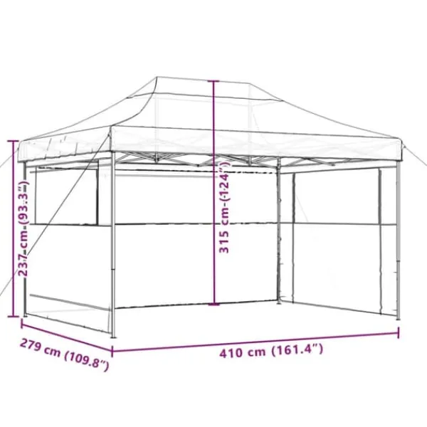 Foldbart pop up-festtelt med 3 sidevægge | Farve: Bordeaux Telte & Lysthuse