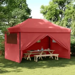 Discount Foldbart pop-up festtelt med 4 sidevægge | Farve: Bordeaux | Størrelse: 3x3 m Telte & Lysthuse