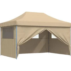 Telte & Lysthuse^Foldbart pop-up festtelt med 4 sidevægge | Farve: Beige