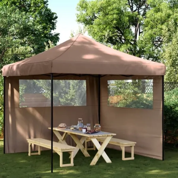 Discount Foldbart pop-up festtelt med 2 sidevægge | Farve: Brun | Størrelse: 3x3 m Telte & Lysthuse