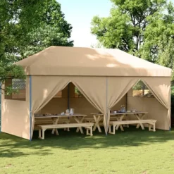 Telte & Lysthuse^Foldbart pop-up festtelt med 4 sidevægge | Farve: Beige | Størrelse: 3x3 m