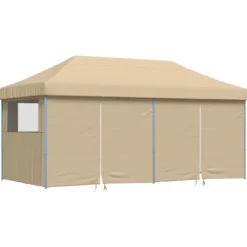 Telte & Lysthuse^Foldbart pop-up festtelt med 4 sidevægge | Farve: Beige | Størrelse: 3x3 m