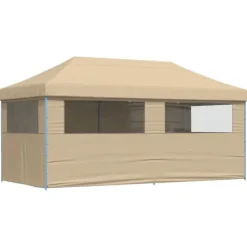 Telte & Lysthuse^Foldbart pop-up festtelt med 4 sidevægge | Farve: Beige | Størrelse: 3x3 m