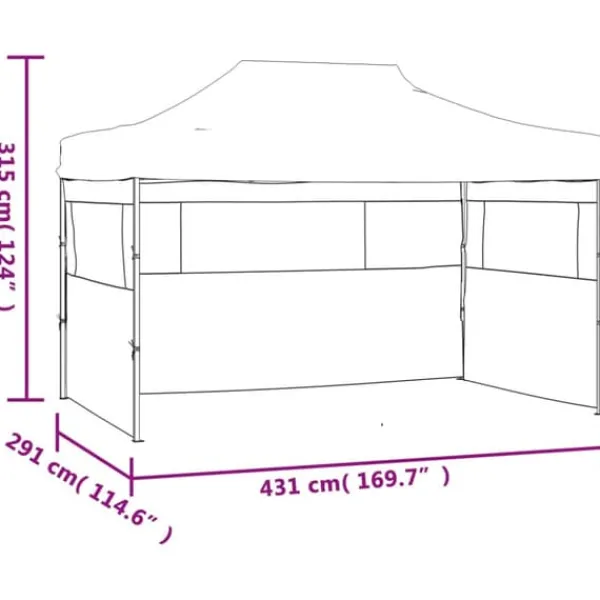 New Foldbart telt med 3 sidevægge - Pop Up festtelt | Størrelse: 431x291x315 cm | Farve: Antracitgrå Telte & Lysthuse