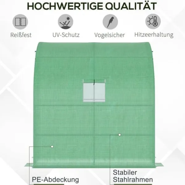 Online Foliedrivhus 200x100x215 cm med 2 døre, UV-beskyttelse, stål & PE, grøn – planteopdræt Drivhus
