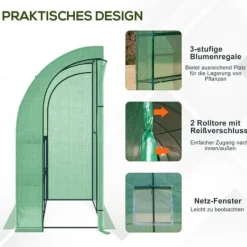 Online Foliedrivhus 200x100x215 cm med 2 døre, UV-beskyttelse, stål & PE, grøn – planteopdræt Drivhus