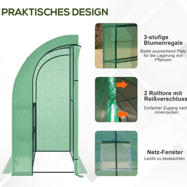 Online Foliedrivhus 200x100x215 cm med 2 døre, UV-beskyttelse, stål & PE, grøn – planteopdræt Drivhus