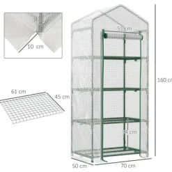 Drivhus^Foliedrivhus 70x50x160 cm med 4 hylder, hvid – tomathus/drivbænk
