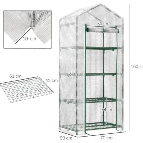 New Foliedrivhus 70x50x160 cm med 4 hylder, hvid – tomathus/drivbænk Drivhus