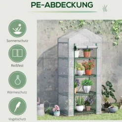 New Foliedrivhus 70x50x160 cm med 4 hylder, hvid – tomathus/drivbænk Drivhus