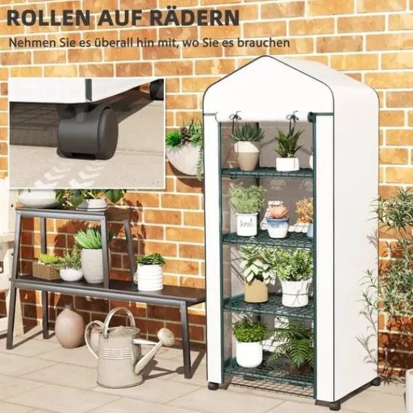 New Foliedrivhus 69x50x165 cm med hjul & hylder, stålstel, vintertåligt, hvid – til tomater & planter Drivhus