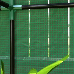 Drivhus^Foliedrivhus 100x40x150 cm med hylder & rulleport, stålstel, UV-beskyttelse, vintertåligt, grøn