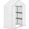 Online Foliedrivhus 143x74x190 cm med rulleport, vinduer & hylder, hvid Drivhus