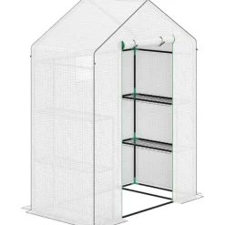 Online Foliedrivhus 143x74x190 cm med rulleport, vinduer & hylder, hvid Drivhus