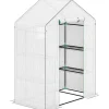 Drivhus^Foliedrivhus 143x74x190 cm med rulleport, vinduer & hylder, hvid
