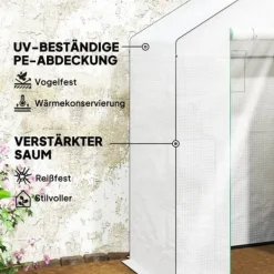 Drivhus^Foliedrivhus 143x74x190 cm med rulleport, vinduer & hylder, hvid