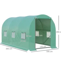 Outlet Foliedrivhus 395x195x190 cm, rundbue, 6 netvinduer – dyrkningstunnel Drivhus